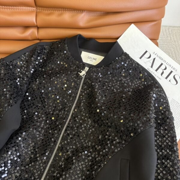 Celine Glam Sequin Bomber Jacket Black For Women