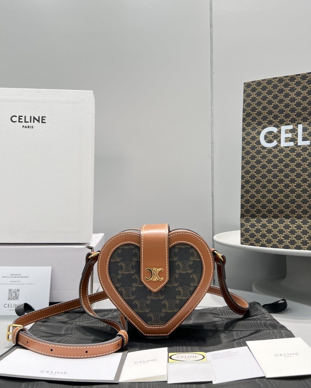 1:1 Replica Celine Heart Tambour In Triomphe Canvas Tan For Women 6in/15cm 198212BZJ.04LU