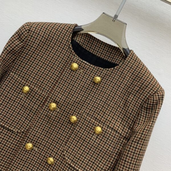 Celine Houndstooth Wool Jacket Brown For Women