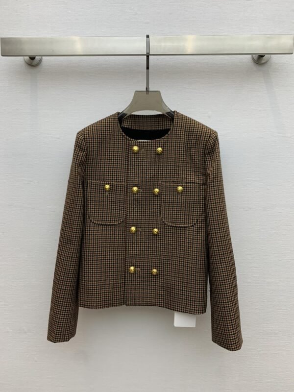 Celine Houndstooth Wool Jacket Brown For Women