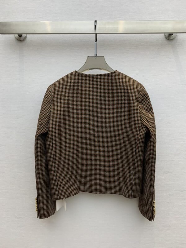 Celine Houndstooth Wool Jacket Brown For Women