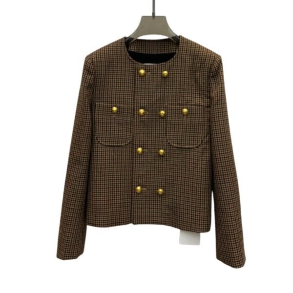 Celine Houndstooth Wool Jacket Brown For Women