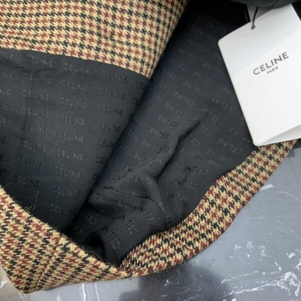 Celine Houndstooth Wool Jacket Brown For Women