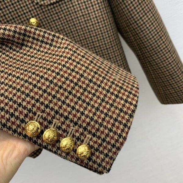 Celine Houndstooth Wool Jacket Brown For Women