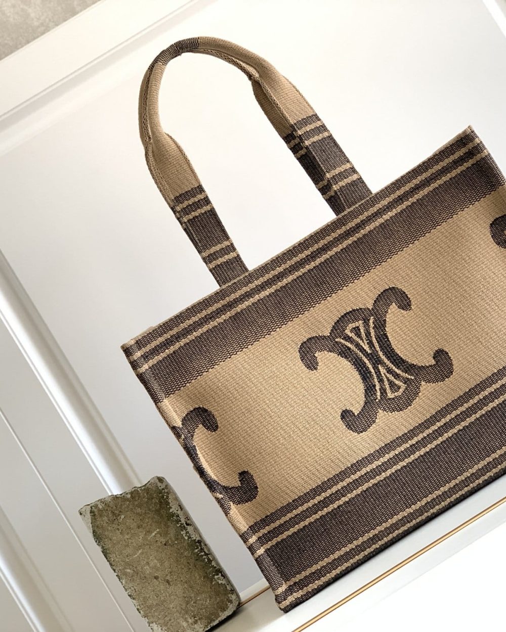 1:1 Replica Celine Large Cabas Thais In Textile With Triomphe Beige/Black For Women 16in/41cm 196762EGH.02BL