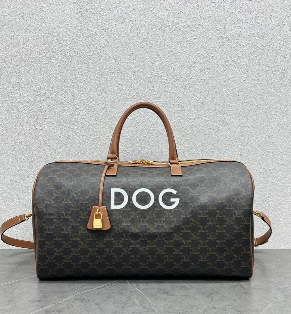1:1 Replica Celine Large Voyage Bag In Triomphe Canvas With Dog Print Tan For Women 20in/50cm