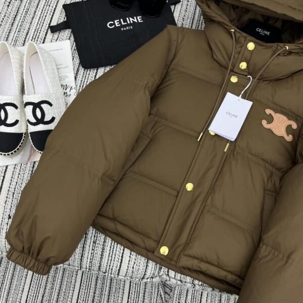 Celine Life Work Crop Hood Down Jacket Brown For Women