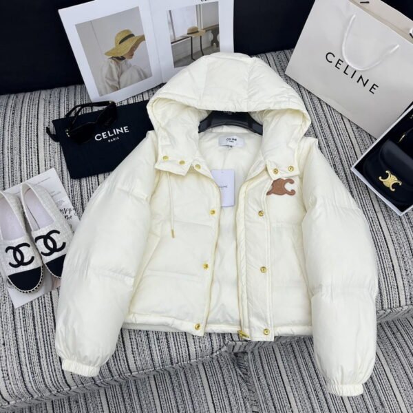 Celine Life Work Crop Hood Down Jacket White For Women