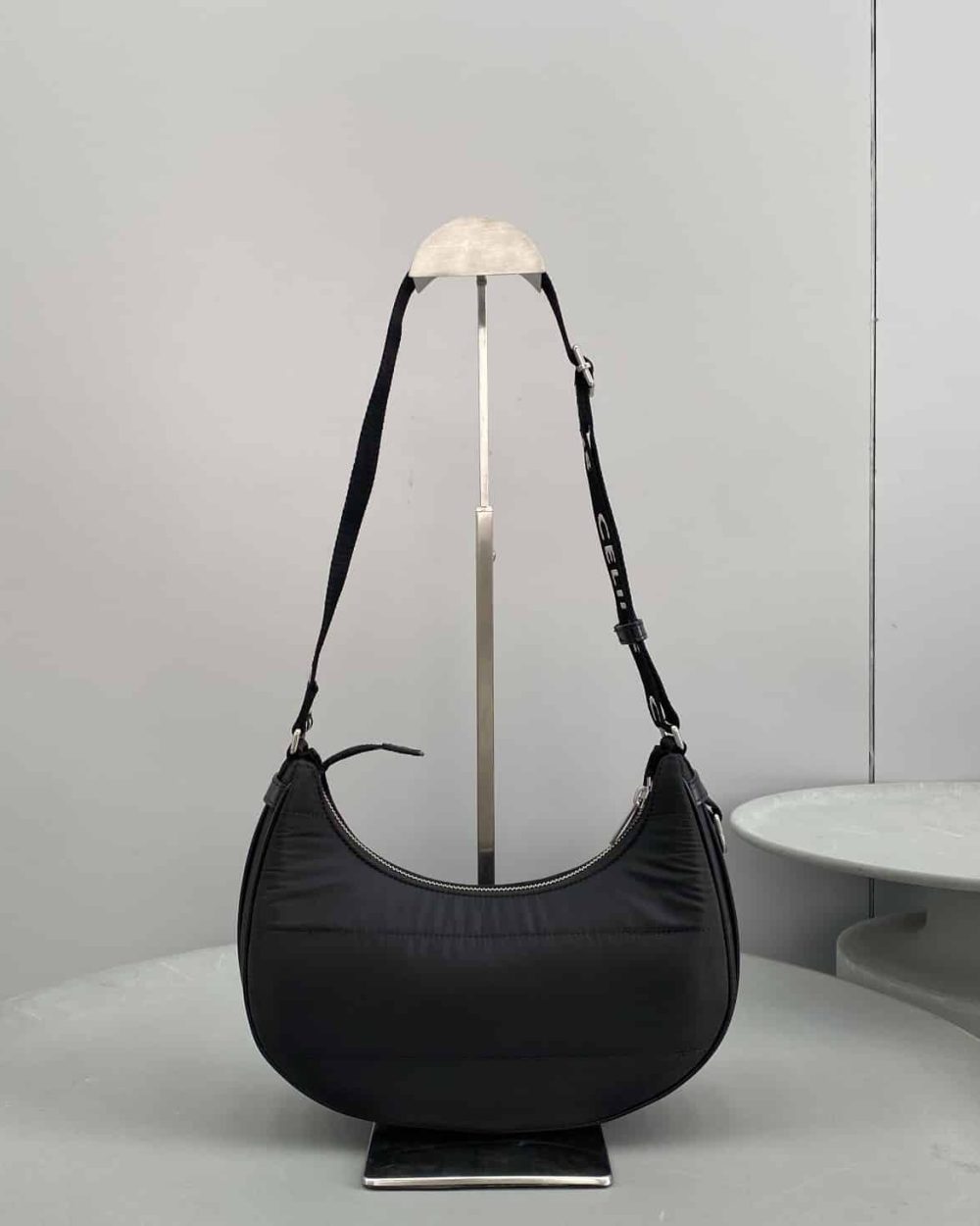 1:1 Replica Celine Medium Ava Bag With Celine Strap In Quilted Nylon Black For Women 9in/23cm 196972DLI.38SI