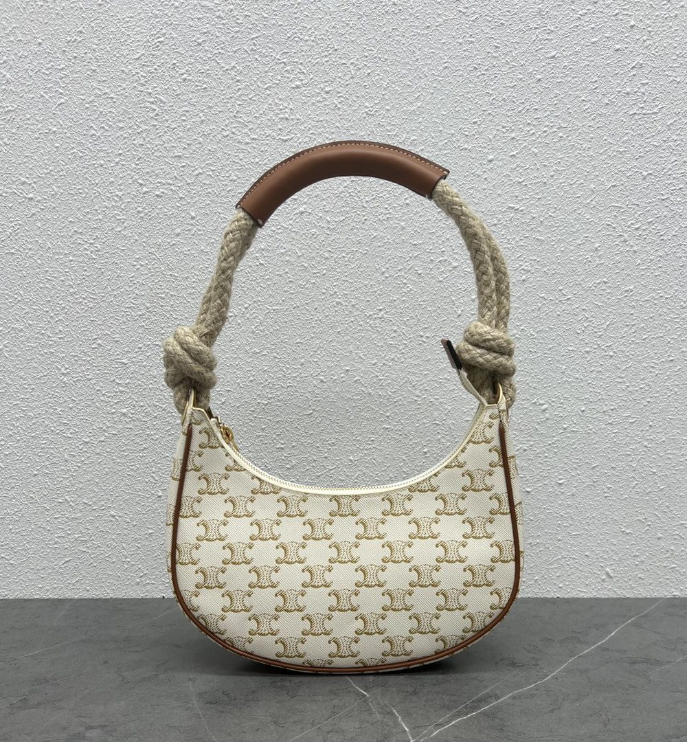 1:1 Replica Celine Medium Ava Chain In Triomphe Canvas White For Women 10in/25cm