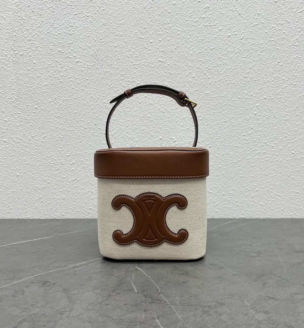 1:1 Replica Celine Medium Box Cuir Triomphe In Textile Natural / Tan For Women 6in/16cm 199252EFL.02NT