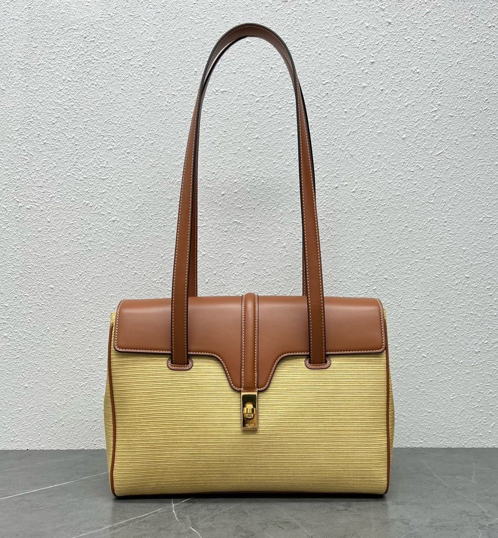 1:1 Replica Celine Medium Soft 16 Bag In Textile Natural / Tan For Women 13in/32cm 195542DSH.02NT