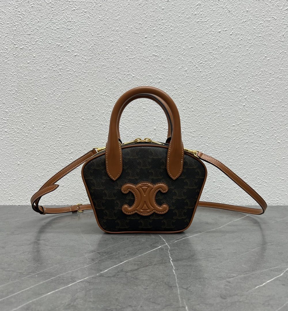 1:1 Replica Celine Mini Bowling Bag In Triomphe Canvas Tan For Women 8in/20cm 110462EKX.04LU