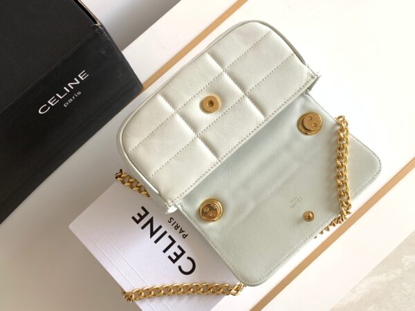 1:1 Replica Celine Mini Shoulder Chain Matelasse Monochrome Black/White For Women 18cm / 7in 10L333EWJ.38NO