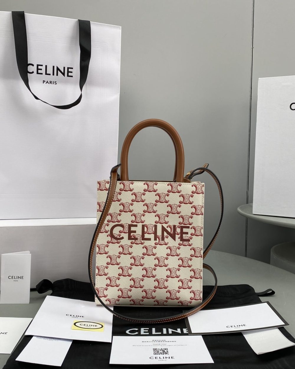 1:1 Replica Celine Mini Vertical Cabas In Triomphe Canvas Red For Women 7.2in/18cm
