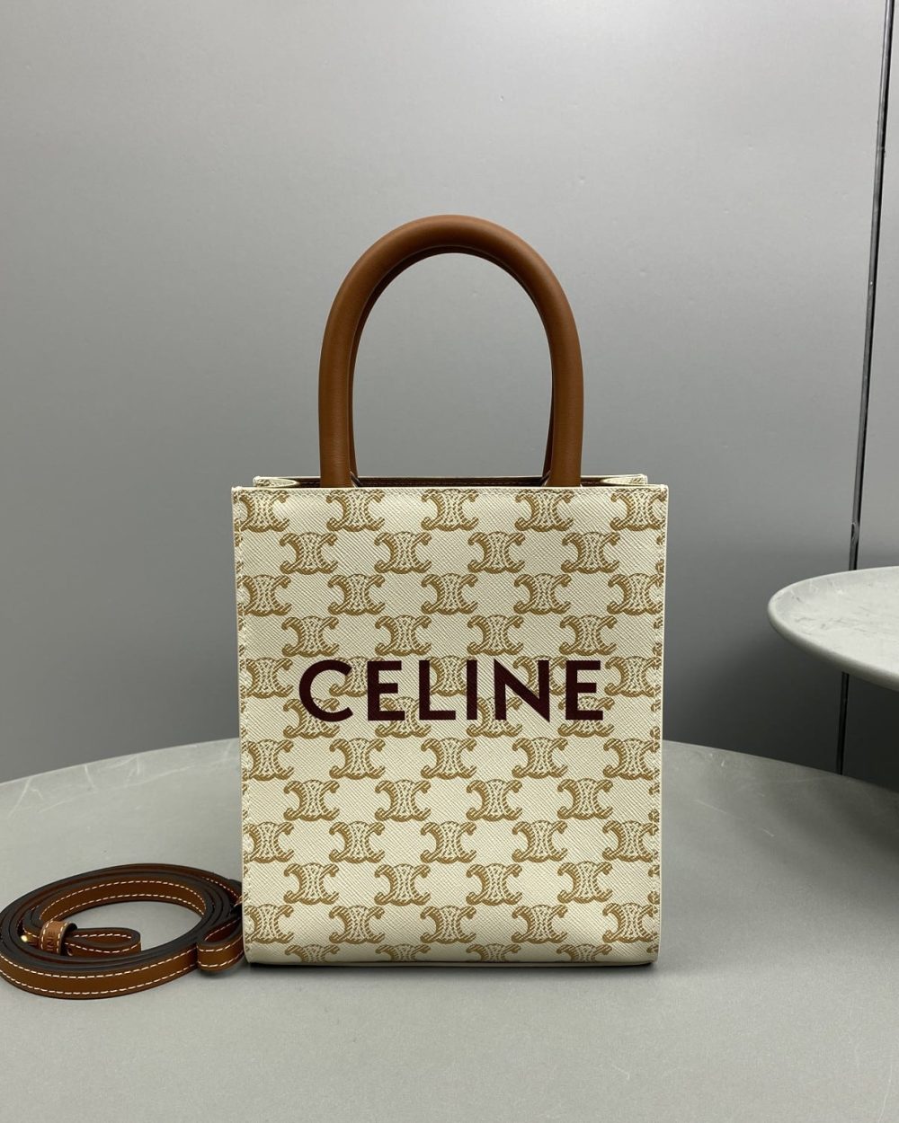 1:1 Replica Celine Mini Vertical Cabas In Triomphe Canvas White For Women 7.2in/18cm 194372BZK.01BC