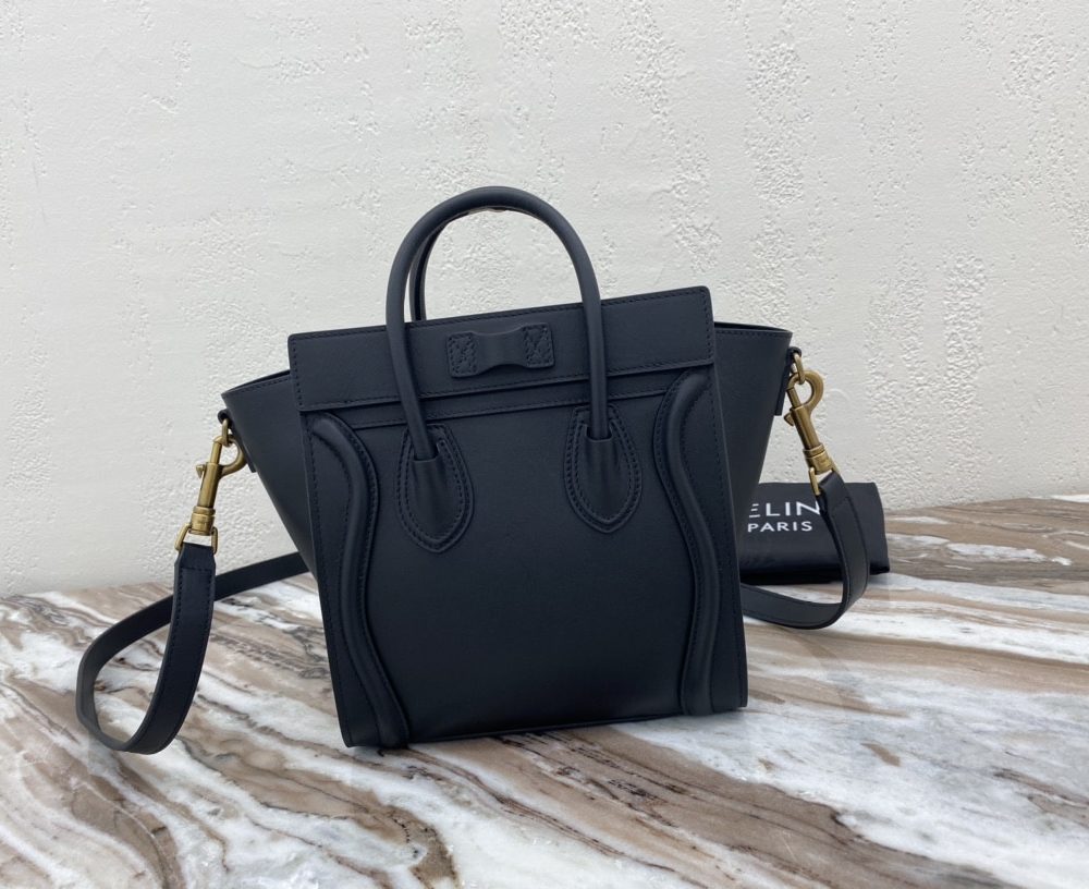 1:1 Replica Celine Nano Luggage Bag In Drummed Black For Women 8in/20cm 189243HSC.38NO