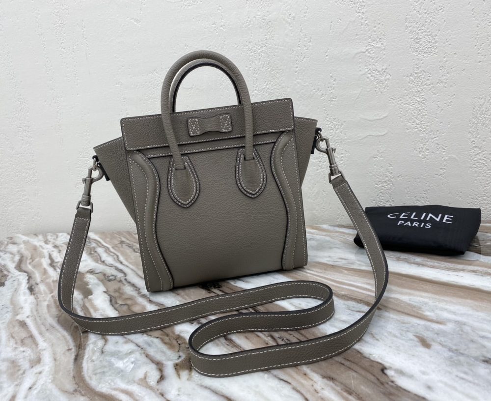 1:1 Replica Celine Nano Luggage Bag In Drummed Brown For Women 8in/20cm