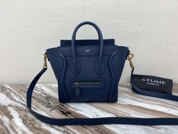 1:1 Replica Celine Nano Luggage Bag In Drummed Dark Blue For Women 8in/20cm