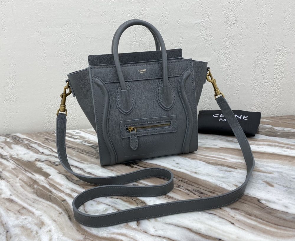 1:1 Replica Celine Nano Luggage Bag In Drummed Grey For Women 8in/20cm 189243AQL.10KL