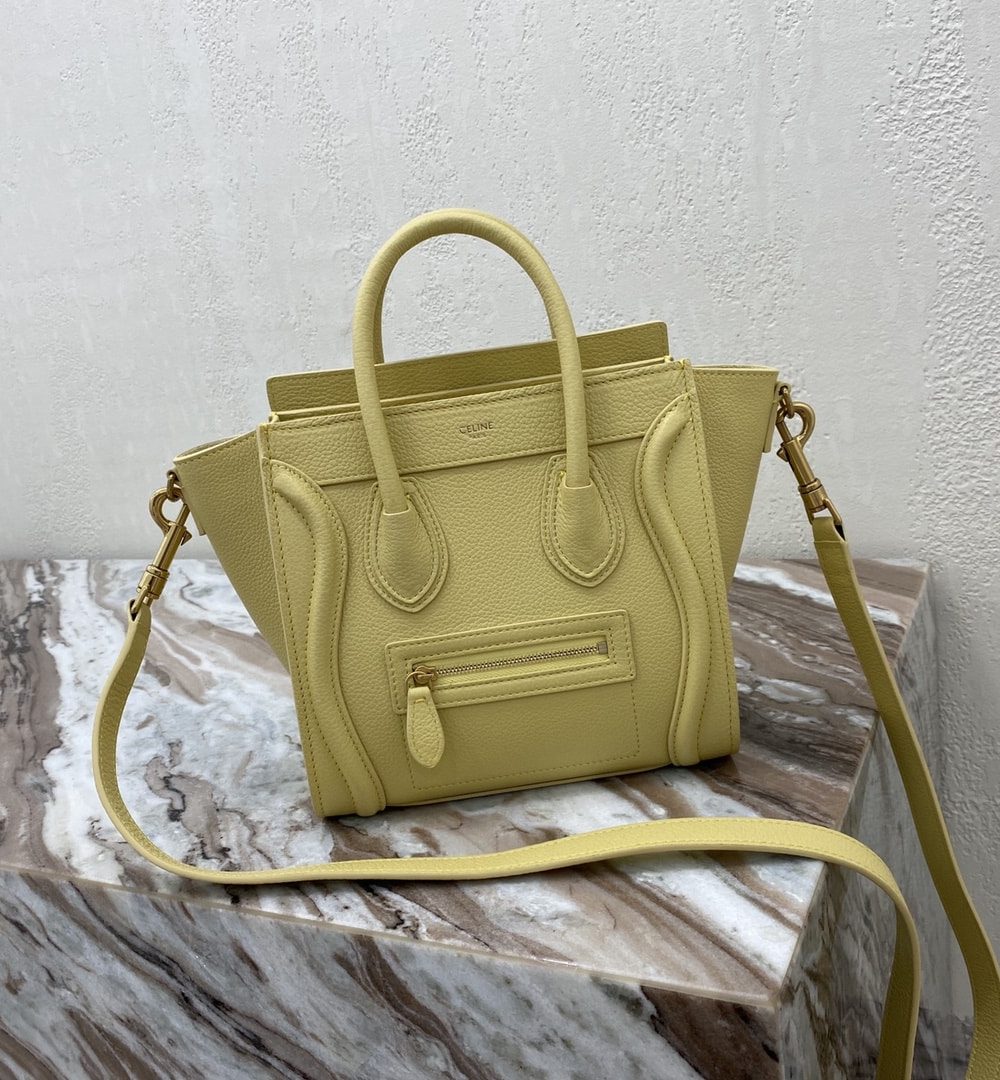 1:1 Replica Celine Nano Luggage Bag In Drummed Yellow For Women 8in/20cm