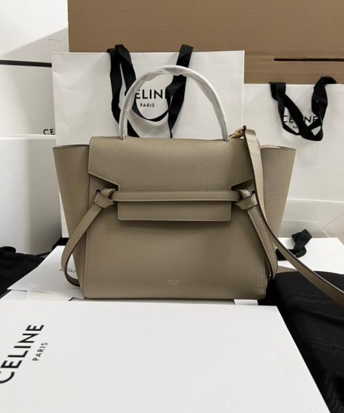 1:1 Replica Celine Nano Micro Belt Bag In Grained Material Light Taupe For Women 9.5in/24cm