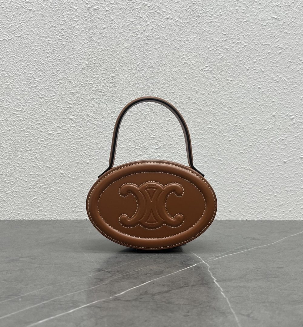 1:1 Replica Celine Oval Minaudiere Cuir Triomphe Brown For Women 6in/11.5cm 198613DU6.04LU