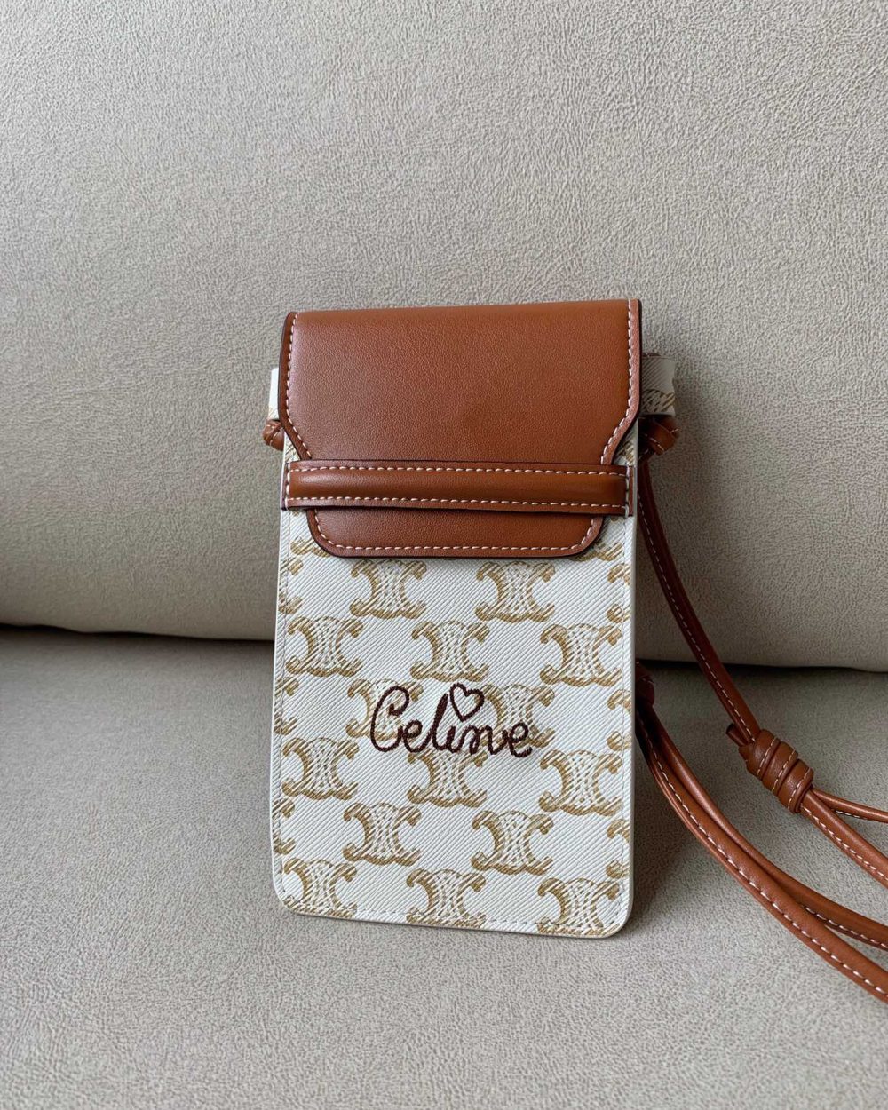 1:1 Replica Celine Printed Embroidered Flip Phone Bag White For Women 7.2in/18cm