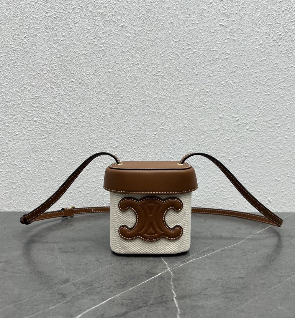 1:1 Replica Celine Small Box Cuir Triomphe In Textile Natural / Tan For Women 4in/11cm