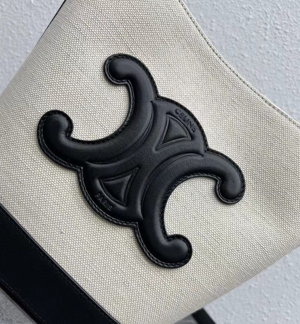 1:1 Replica Celine Small Bucket Cuir Triomphe In Textile Natural / Black For Women 9in/22cm