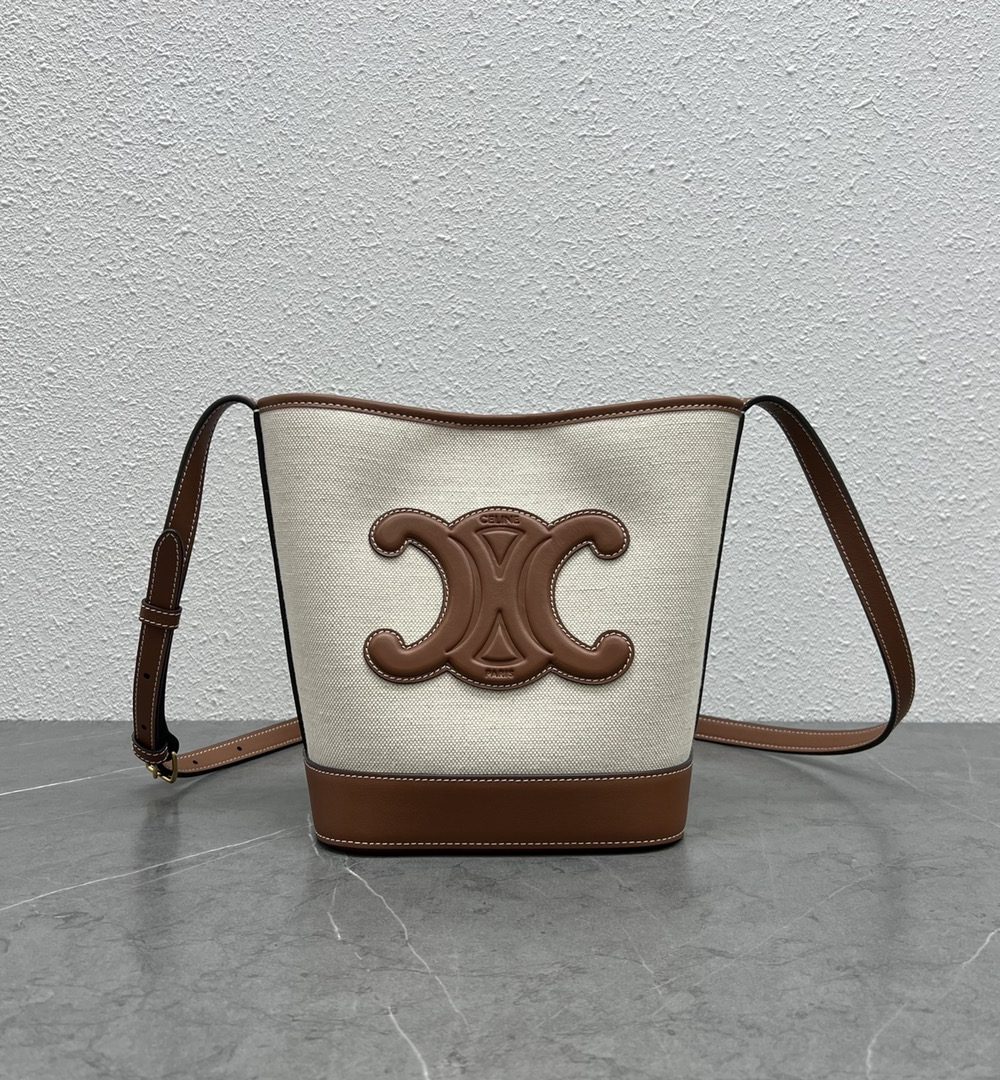 1:1 Replica Celine Small Bucket Cuir Triomphe In Textile Natural / Tan For Women 9in/22cm 198242EFL.02NT