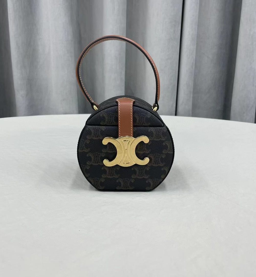 1:1 Replica Celine Small Round Box Triomphe In Triomphe Canvas Tan For Women 4.5in/11.5cm