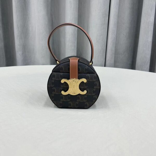 1:1 Replica Celine Small Round Box Triomphe In Triomphe Canvas Tan For Women 4.5in/11.5cm