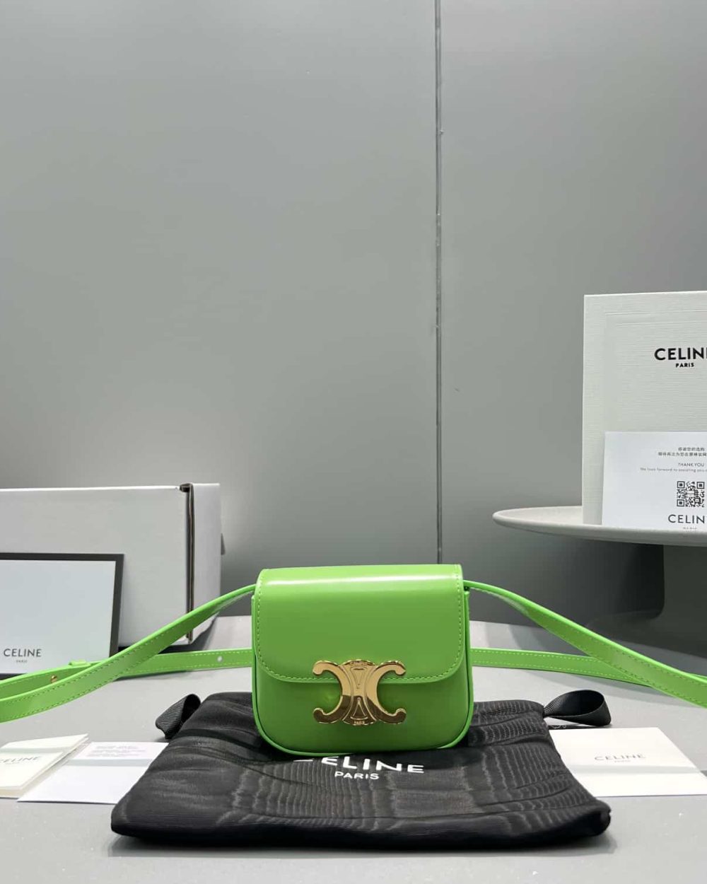 1:1 Replica Celine Teen Triomphe Bag Green For Women 7in/19cm