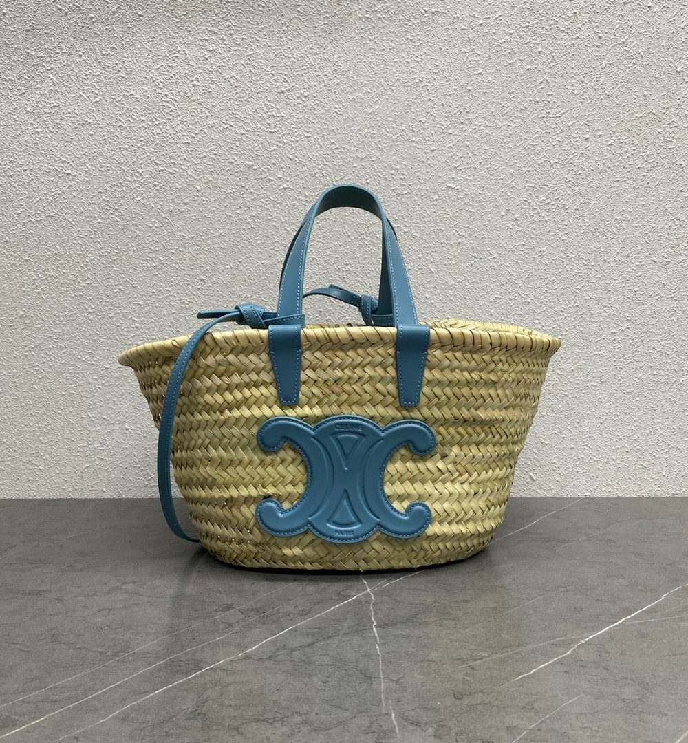 1:1 Replica Celine Teen Triomphe Celine Classic Panier In Palm Leaves And Lizard Blue For Women 8in/20cm