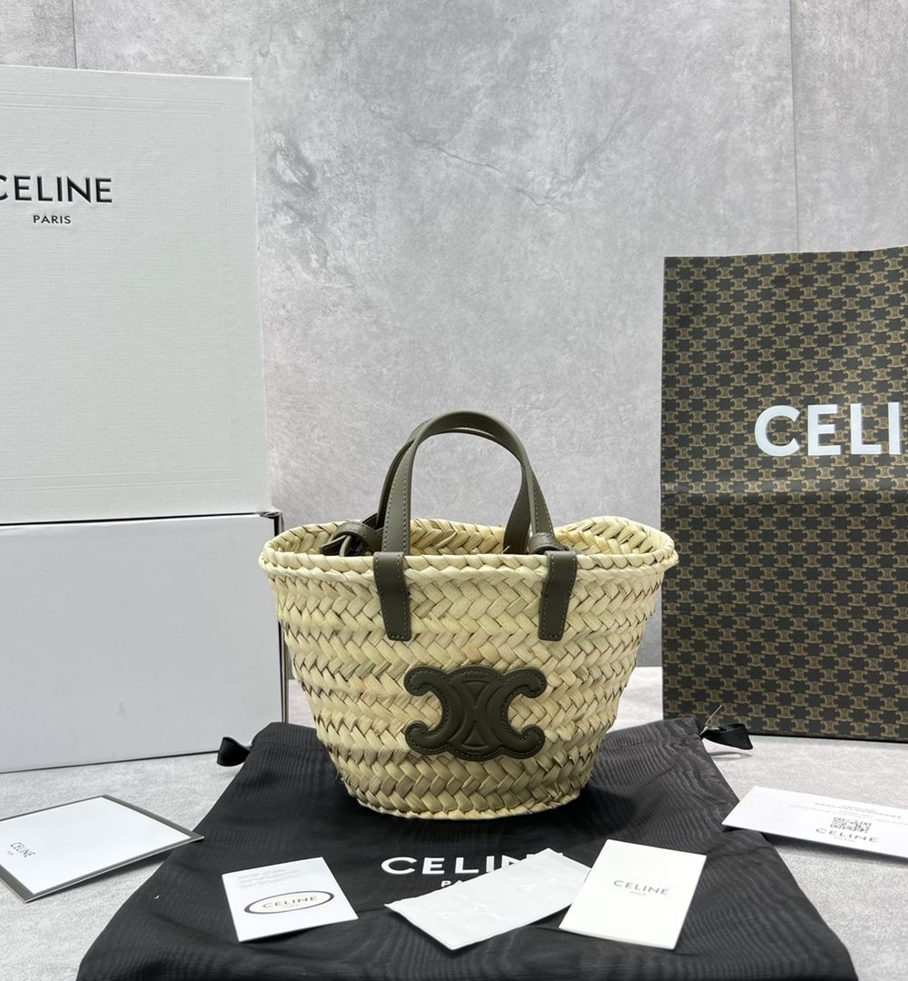 1:1 Replica Celine Teen Triomphe Classic Pannier Tote Dark Green For Women 8in/20cm