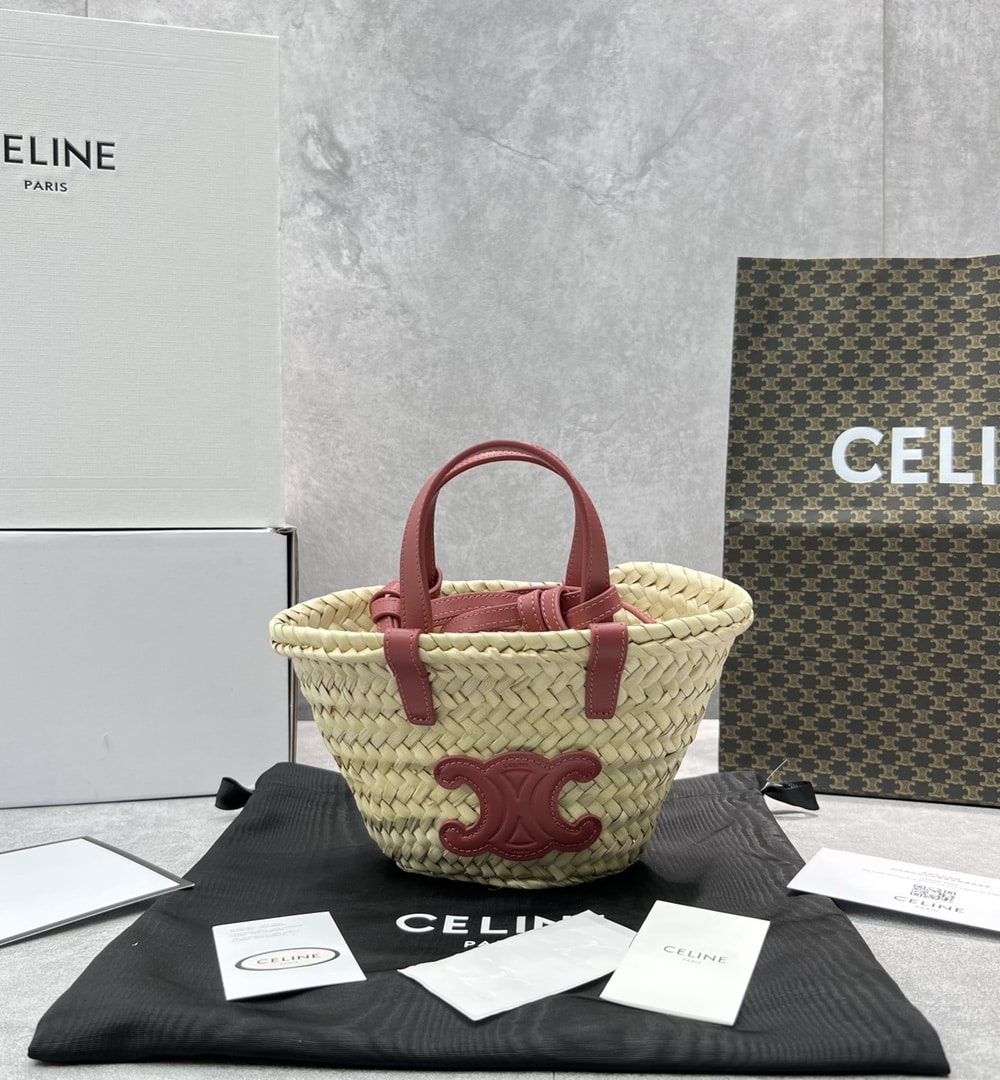 1:1 Replica Celine Teen Triomphe Classic Pannier Tote Dark Pink For Women 8in/20cm