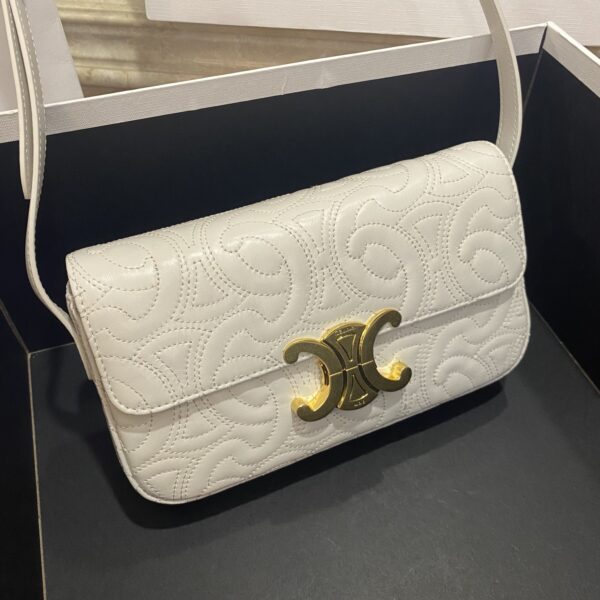 1:1 Replica Celine Triomphe Shoulder Bag In Quilted Triomphe Lambskin White For Women 8in/20cm 194143EF4.01BC