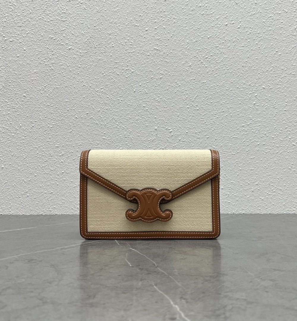 1:1 Replica Celine Wallet On Chain Triomphe In Textile Natural / Tan For Women 7in/19cm 10J972DB2.02NT