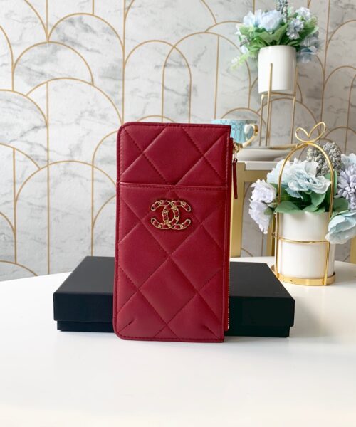 1:1 Replica Chanel 19 Matelasse Phone and Card Case Red Bag For Women 19cm/7.5in