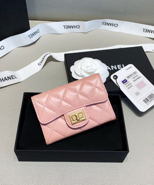 1:1 Replica Chanel 2.55 Flap Card Holder 4.4in/11cm Gold Toned Hardware For Women Light Pink A80831