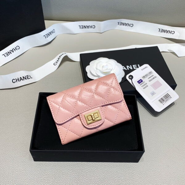 1:1 Replica Chanel 2.55 Flap Card Holder 4.4in/11cm Gold Toned Hardware For Women Light Pink A80831