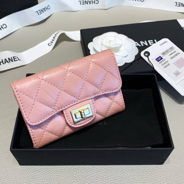 1:1 Replica Chanel 2.55 Flap Card Holder 4.4in/11cm Gold Toned Hardware For Women Light Pink A80831