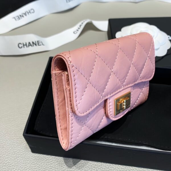 1:1 Replica Chanel 2.55 Flap Card Holder 4.4in/11cm Gold Toned Hardware For Women Light Pink A80831