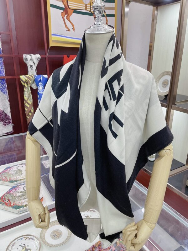 Chanel 31 Rue Cambon Pattern in Black and White Square Scarf 140cm/55in