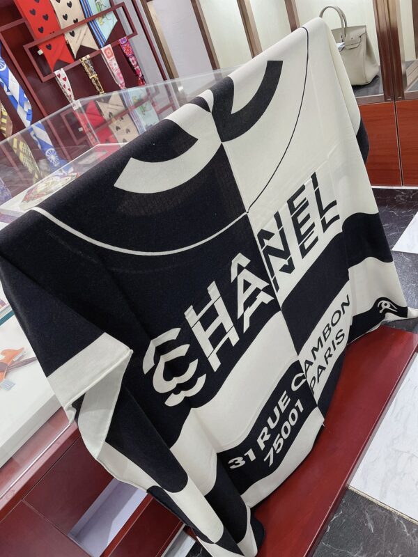 Chanel 31 Rue Cambon Pattern in Black and White Square Scarf 140cm/55in