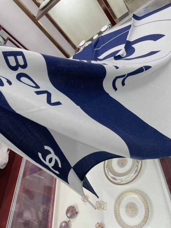 Chanel 31 Rue Cambon Pattern in Blue and White Square Scarf 140cm/55in