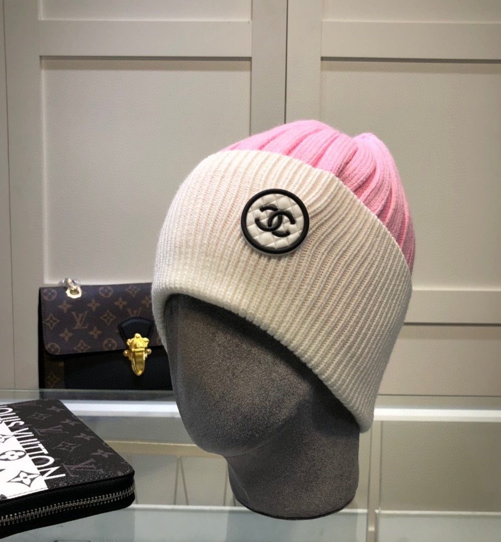 Chanel Beanie In Pink & White