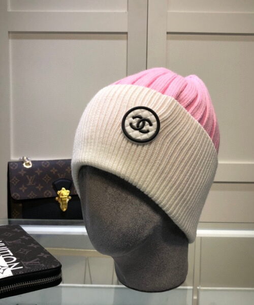 Chanel Beanie In Pink & White
