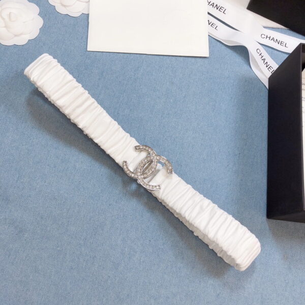 1:1 Replica Chanel Belt Double C Buckle White Silver-Toned Hardware and Strass Women Belt
